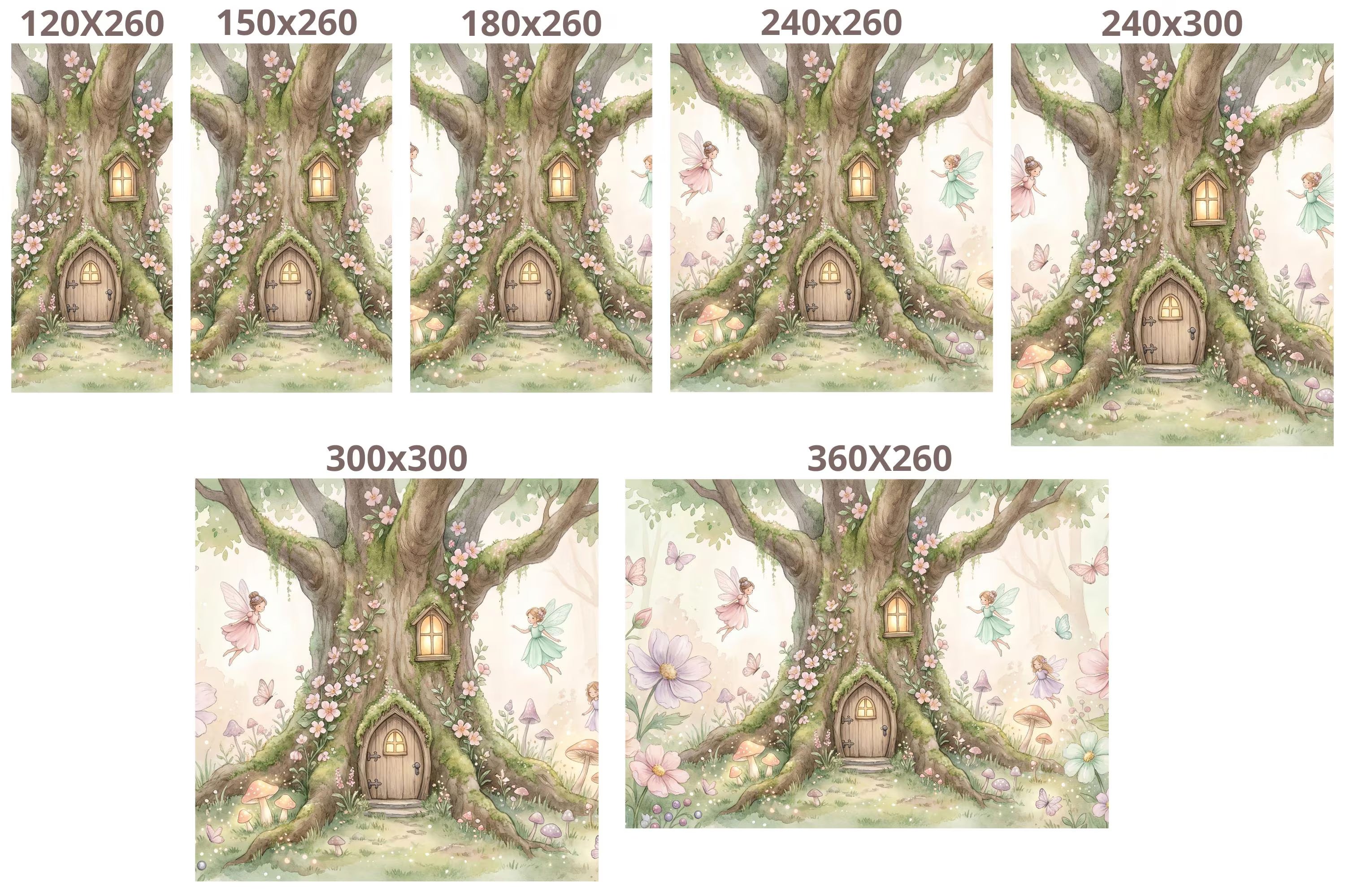 Enchanted Fairy Tree House Wall Mural | Watercolour Forest Nursery Design