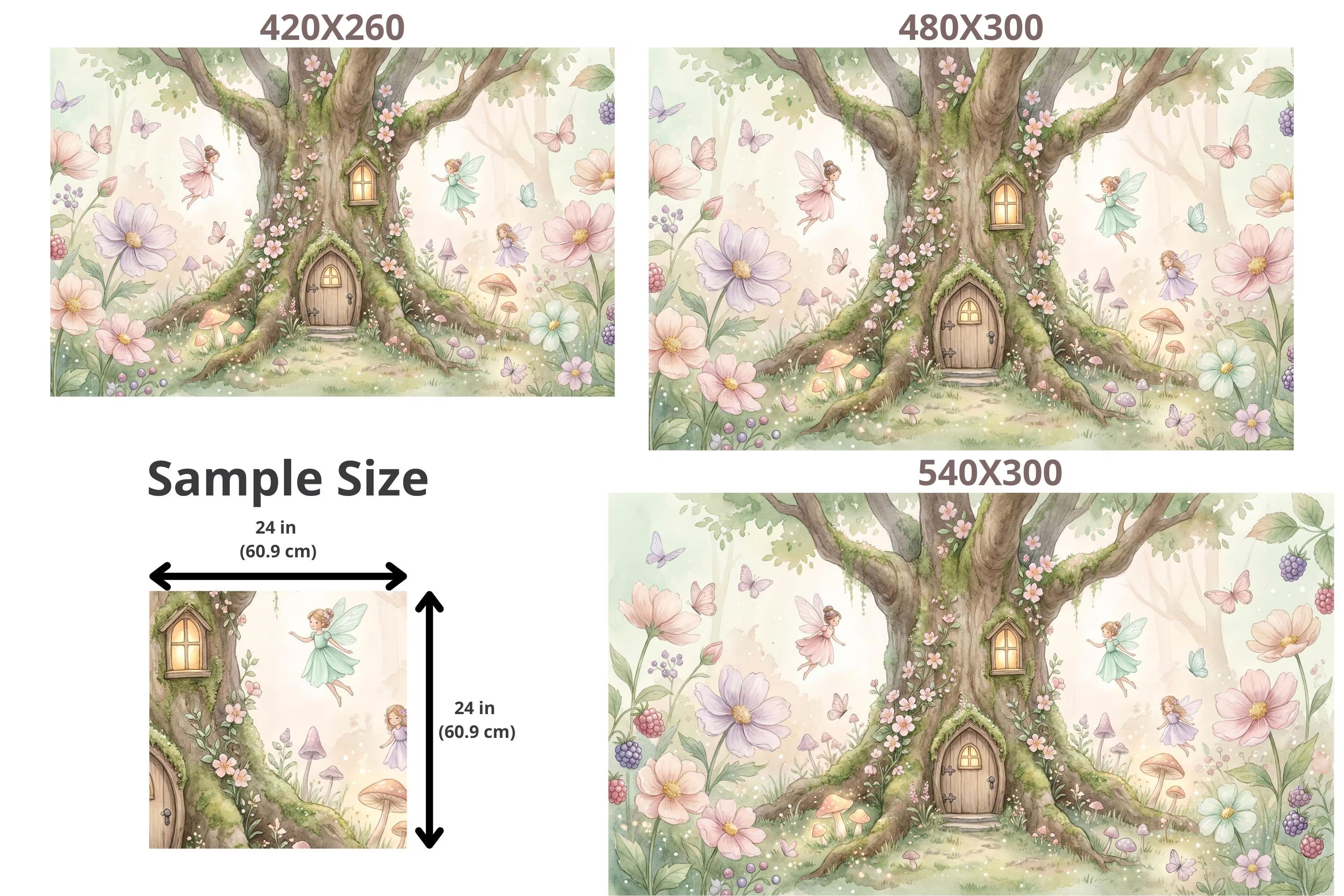 Enchanted Fairy Tree House Wall Mural | Watercolour Forest Nursery Design