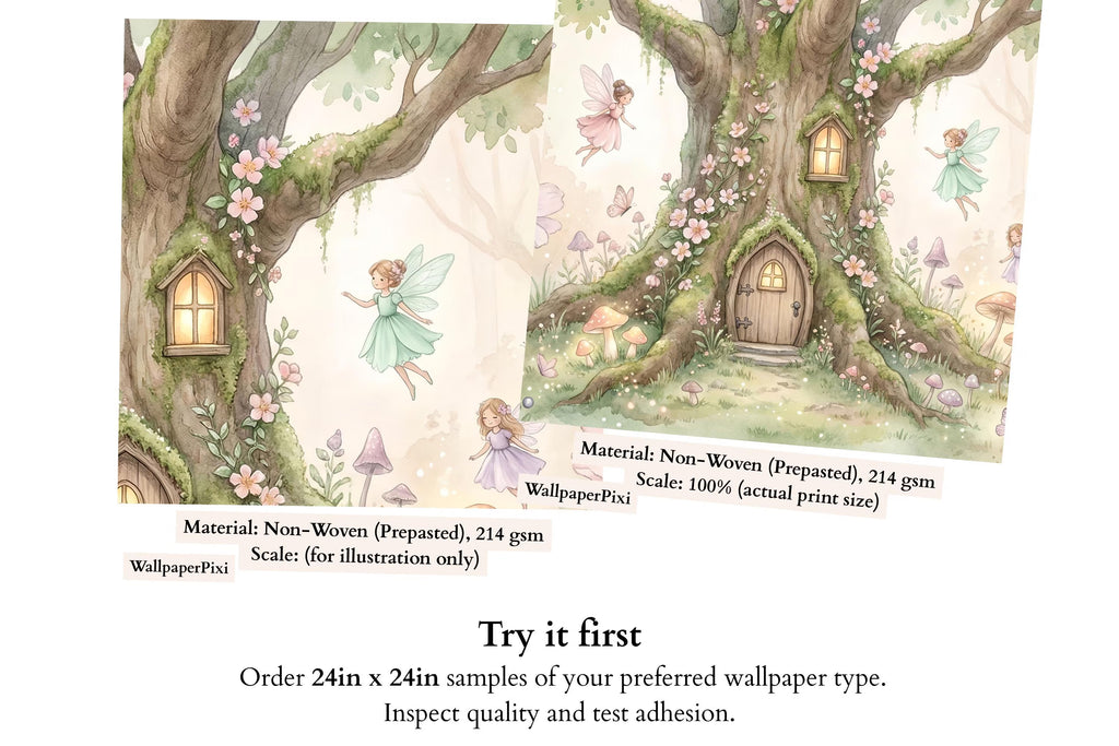 Enchanted Fairy Tree House Wall Mural | Watercolour Forest Nursery Design