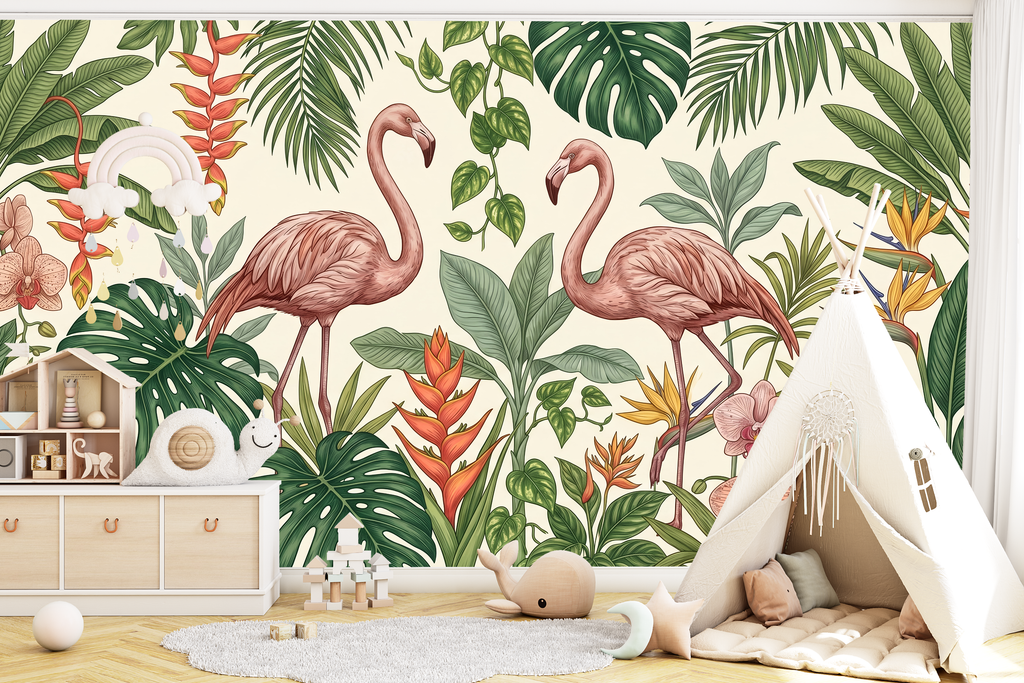 Tropical Flamingo Peel and Stick Wallpaper Botanical Wall Mural Bedroom